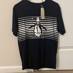 Original Penguin Dark Sapphire Tee with White Striped Penguin Graphic